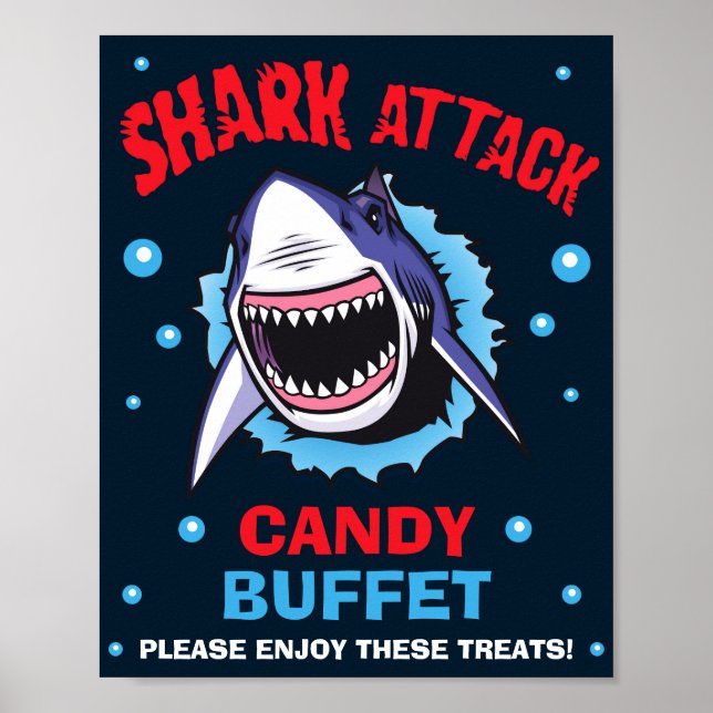 Buffet mit Haifischen Schild Shark Candy Bar sign (Vorne)