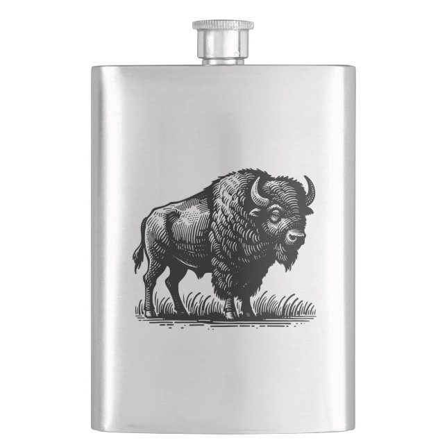 Buffle De Bison Américain Sur Une Flacon En Acier  (devant)