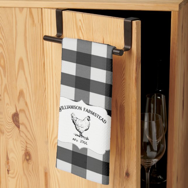 Buffle noir Plaid Farm Picken Serviette de cuisine (Pliage en tiers)