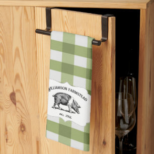 Buffle vert Plaid Farm Pig Serviette de cuisine