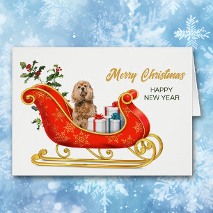 Bufle Cocker Spaniel Chien Christmas Sleigh Card