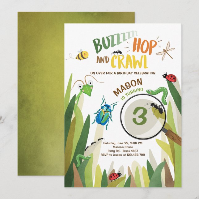 Bug Birthday Invitation Insect Bugs Boy bugging Einladung (Vorne/Hinten)