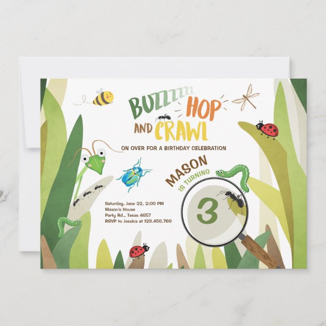Bug Birthday Invitation Insect Bugs Boy bugging Einladung (Vorderseite)