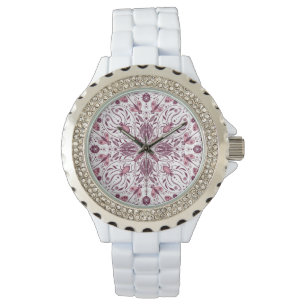Bug, dunkle Magenta und rosa auf weiß Armbanduhr