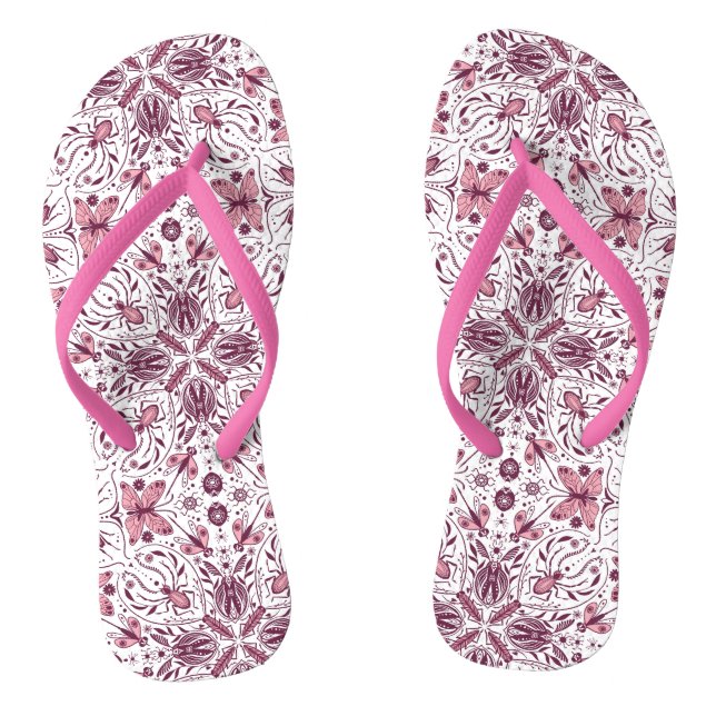 Bug, dunkle Magenta und rosa auf weiß Flip Flops (Fußbett)