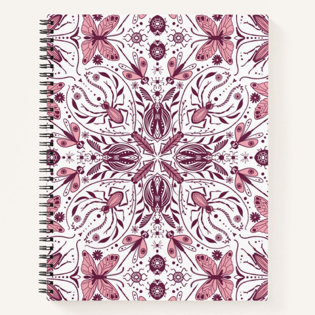 Bug, dunkle Magenta und rosa auf weiß Notizbuch (Vorderseite)