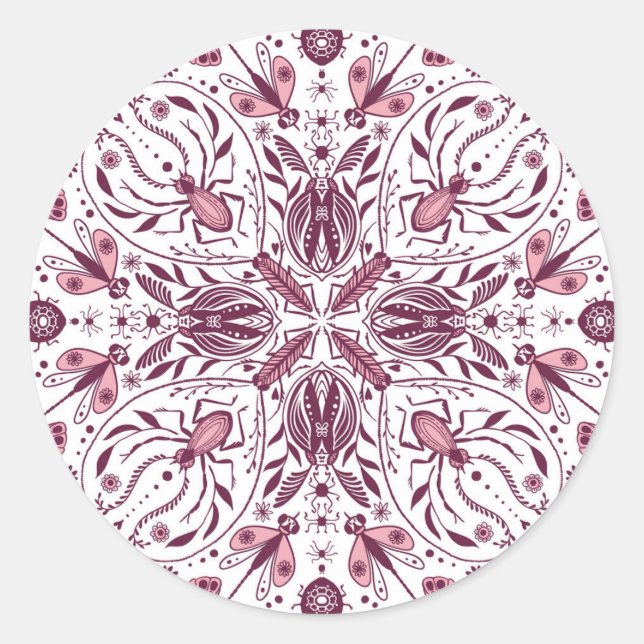 Bug, dunkle Magenta und rosa auf weiß Runder Aufkleber (Vorderseite)
