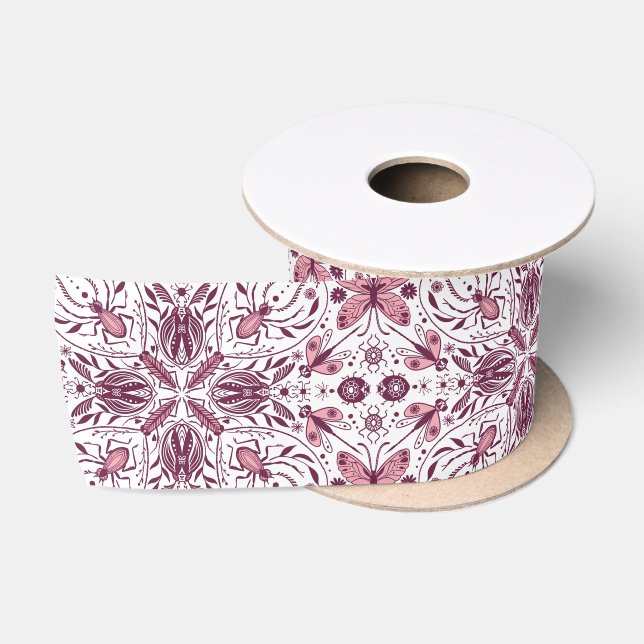 Bug, dunkle Magenta und rosa auf weiß Satinband (Spule)