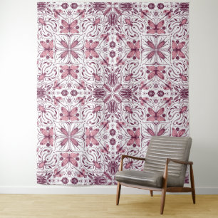 Bug, dunkle Magenta und rosa auf weiß Wandteppich