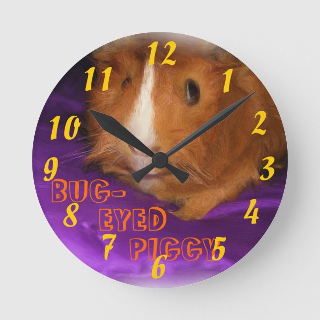 BUG-EYED PIGGY Guinea Pig Clock Runde Wanduhr (Vorderseite)