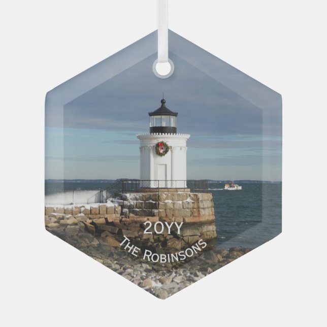 Bug Light Portland Breakwater Lighthouse Ornament Aus Glas (Vorderseite)
