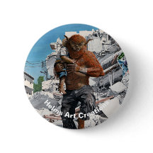Bugbear hero retcuing Child Fantasy Art Button