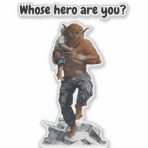 Bugbear Hero Retcuing Child Fantasy Art Sticker