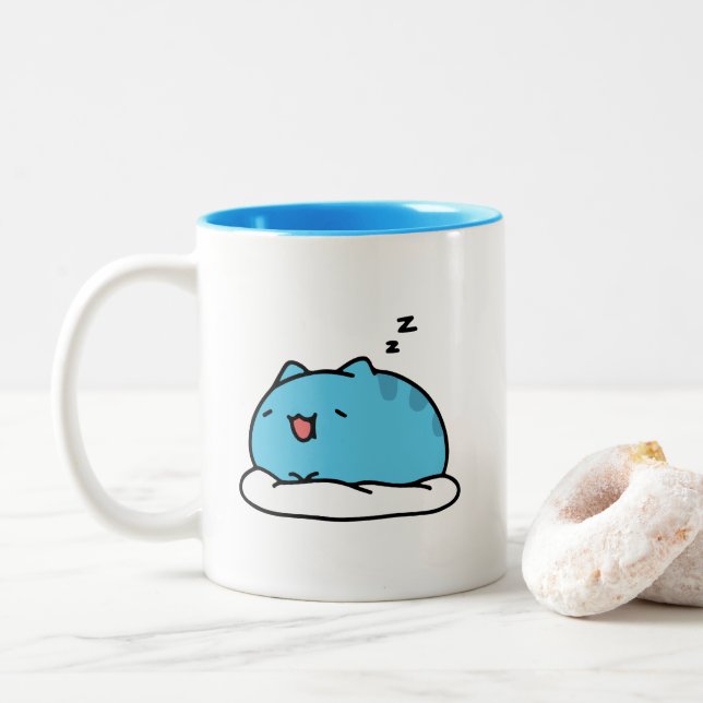 BugCat Capoo cat, Kawaii Comic Katze Schlafen Zweifarbige Tasse (Mit Donut)