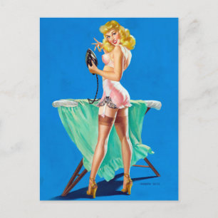 Bügelmädchen Pin Up Postkarte