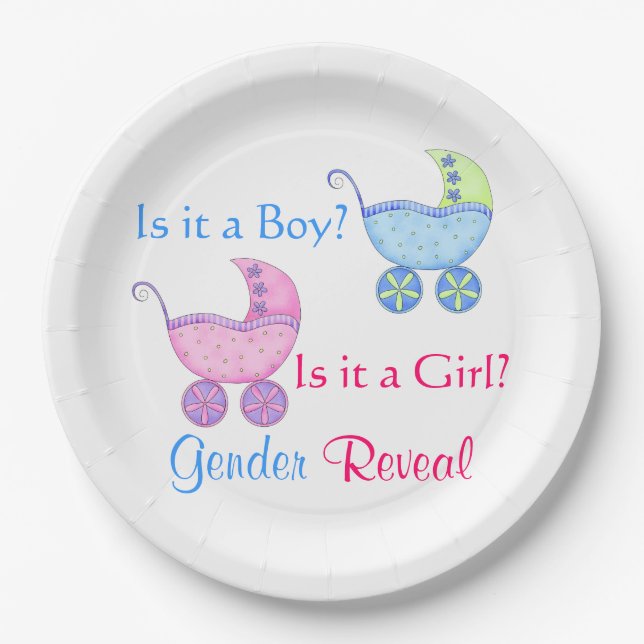 Buggy Pink Blue Gender Reveal Party Pappteller (Vorderseite)