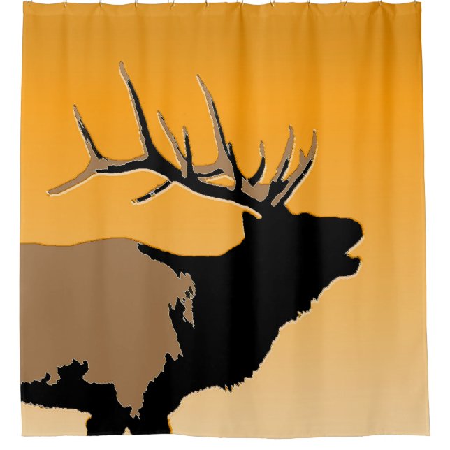Bugling Bull Elch bei Sunset Original Wildlife Art Duschvorhang (Vorderseite)