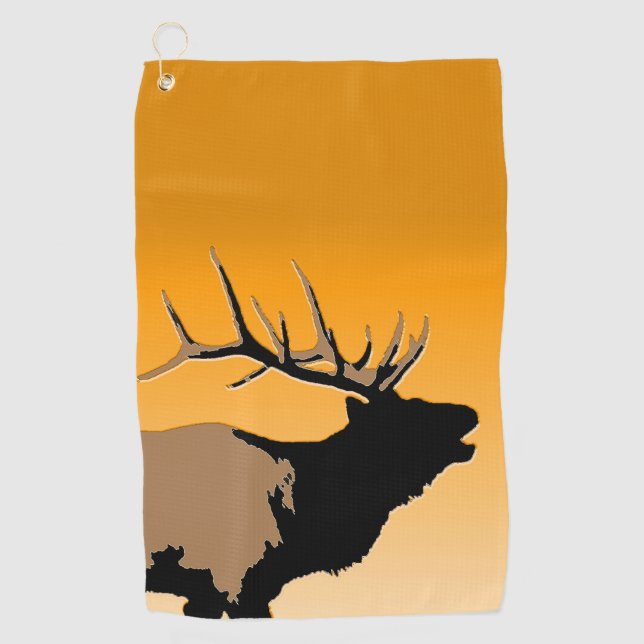 Bugling Bull Elch bei Sunset Original Wildlife Art Golfhandtuch (Vorderseite)