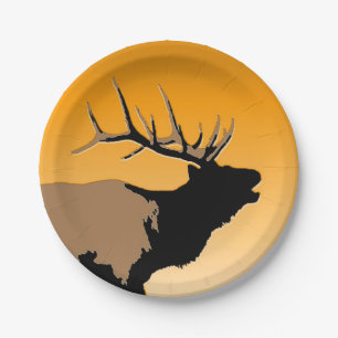 Bugling Bull Elch bei Sunset Original Wildlife Art Pappteller