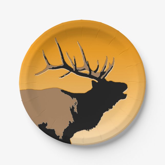 Bugling Bull Elch bei Sunset Original Wildlife Art Pappteller (Vorderseite)