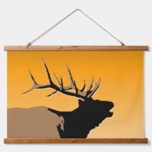 Bugling Bull Elch bei Sunset Original Wildlife Art Wandteppich Mit Holzrahmen