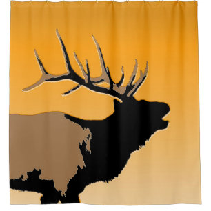 Bugling Elk at Sunset - Ursprüngliche Kunst im Na Duschvorhang