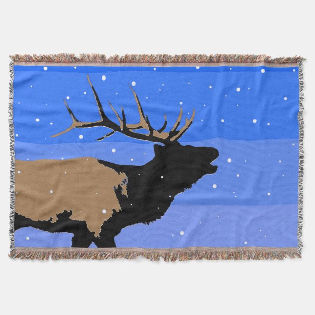 Bugling Elk im Winter - Original Wildlife Art Decke (Vorderseite)