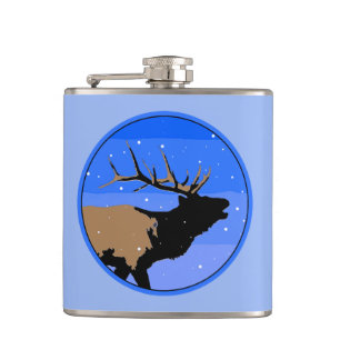 Bugling Elk im Winter - Original Wildlife Art Flachmann