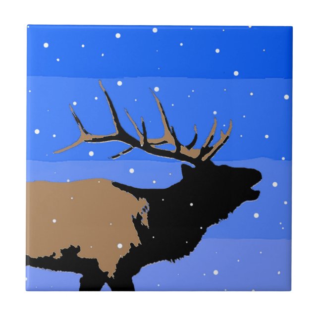 Bugling Elk im Winter - Original Wildlife Art Fliese (Vorderseite)