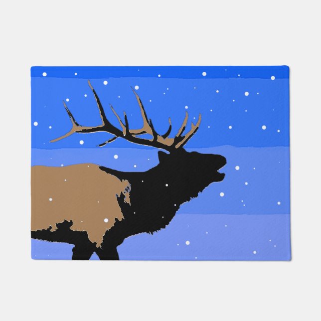 Bugling Elk im Winter - Original Wildlife Art Fußmatte (Vorderseite)