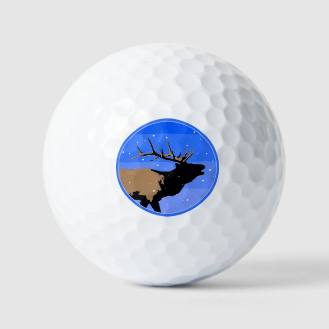 Bugling Elk im Winter - Original Wildlife Art Golfball (Vorderseite)