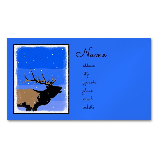 Bugling Elk im Winter - Original Wildlife Art Magnetische Visitenkarte (Vorderseite)