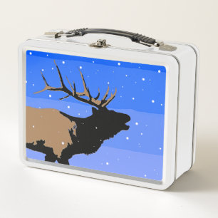 Bugling Elk im Winter - Original Wildlife Art Metall Brotdose