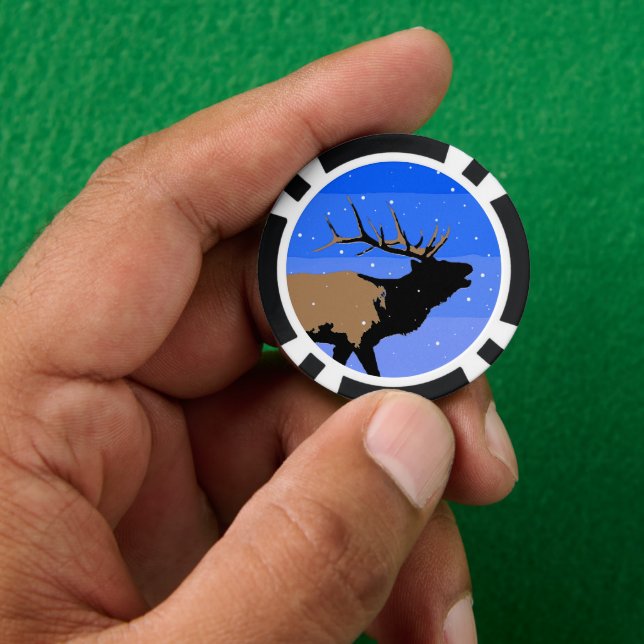 Bugling Elk im Winter - Original Wildlife Art Pokerchips (Hand)