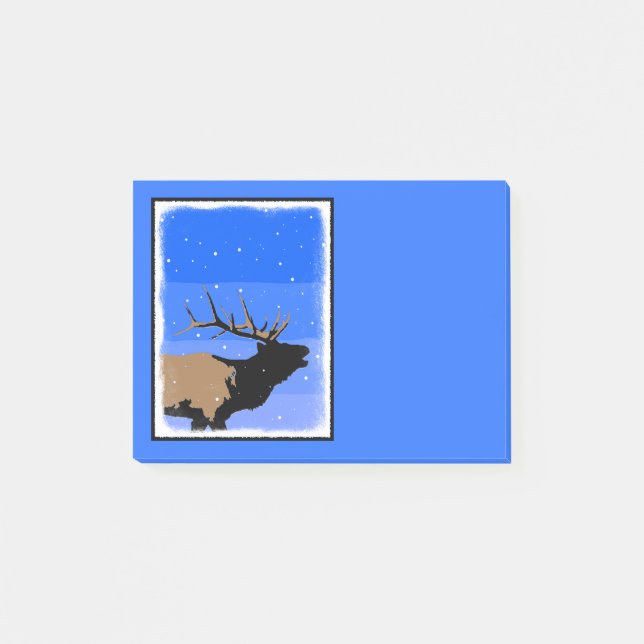 Bugling Elk im Winter - Original Wildlife Art Post-it Klebezettel (Vorderseite)