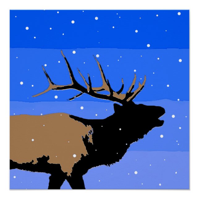 Bugling Elk im Winter - Original Wildlife Art Poster (Vorderseite)