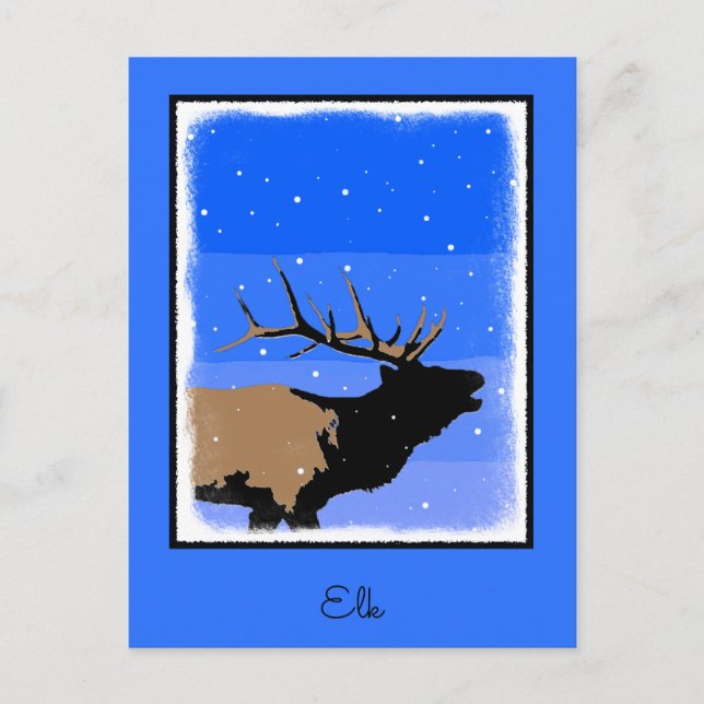 Bugling Elk im Winter - Original Wildlife Art Postkarte (Vorderseite)