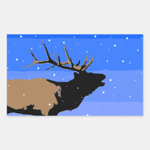 Bugling Elk im Winter - Original Wildlife Art Rechteckiger Aufkleber