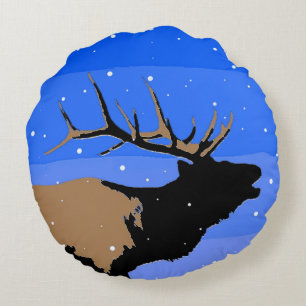 Bugling Elk im Winter - Original Wildlife Art Rundes Kissen