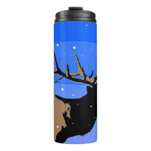Bugling Elk im Winter - Original Wildlife Art Thermosbecher