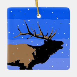 Bugling Elk in Winter  - Original Wildlife Art Keramikornament