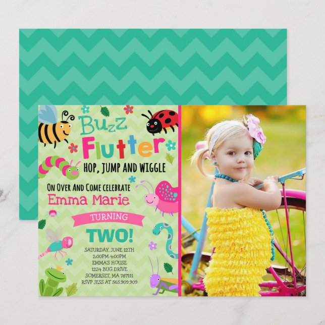 Bugs Anniversaire Invitation Fille Bugs Rose (Devant / Derrière)