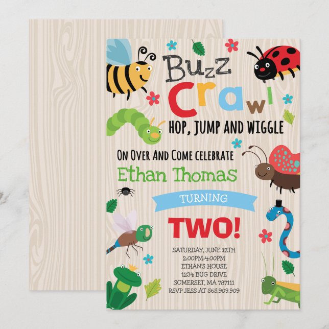 Bugs Birthday Invitation Boy Bugs Anniversaire (Devant / Derrière)