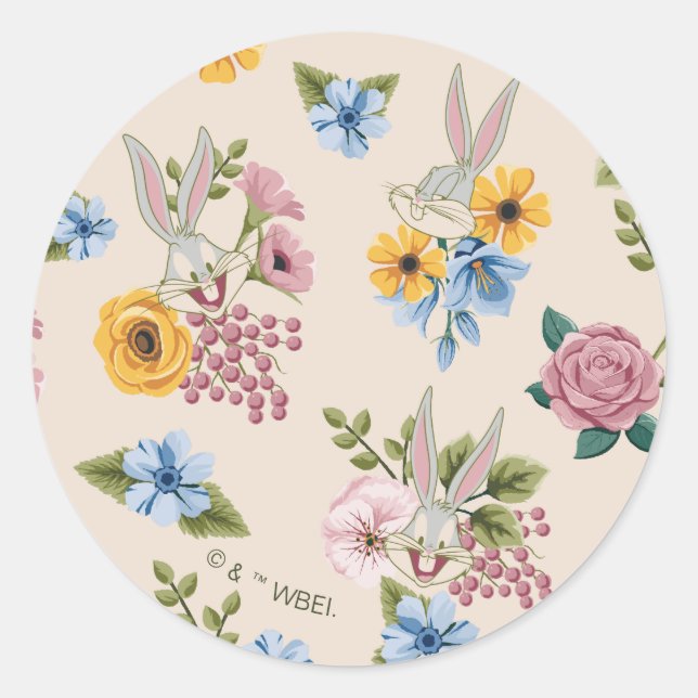 BUGS BUNNY™ Blumenstickmuster Runder Aufkleber (Vorderseite)