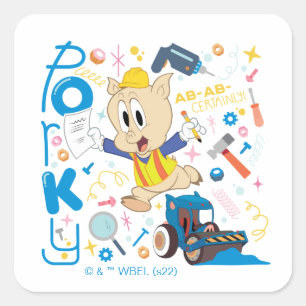 BUGS BUNNY BUILDERS™  Porky Pig Arbeitswerkzeuge Quadratischer Aufkleber