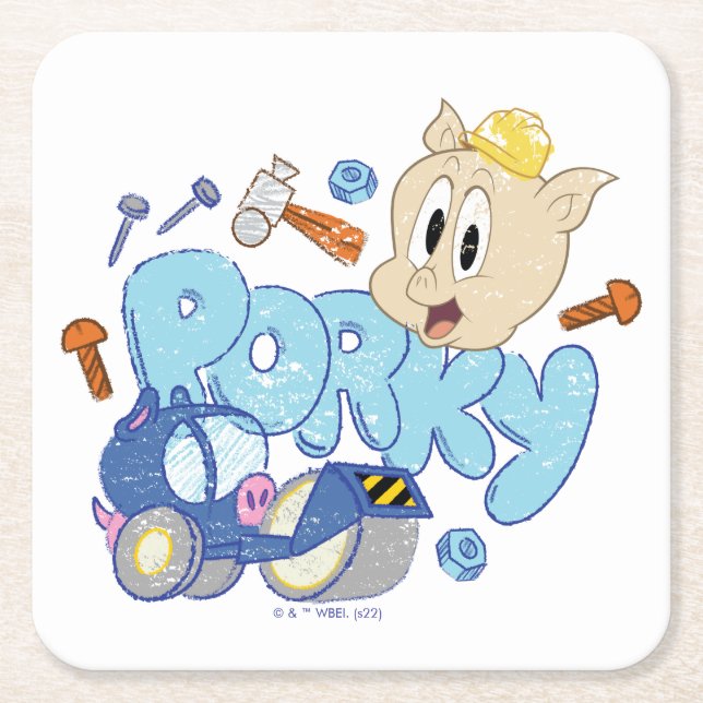 BUGS BUNNY BUILDERS™| Porky Sketch Art Rechteckiger Pappuntersetzer (Vorderseite)