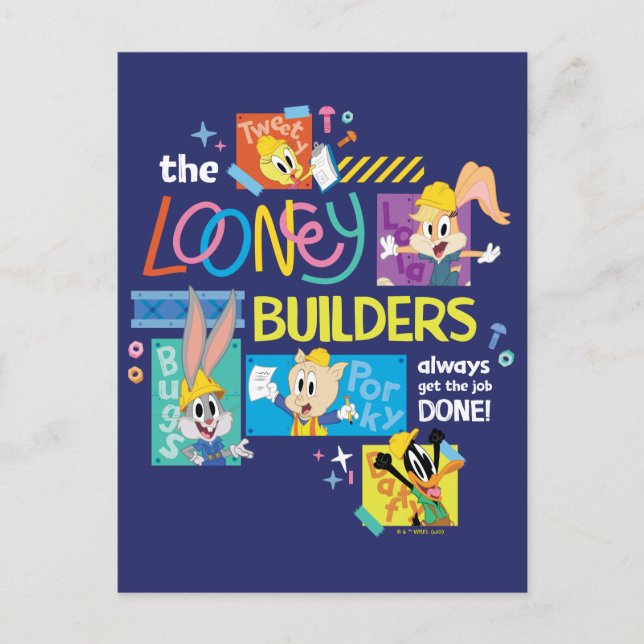 BUGS BUNNY BUILDERS™| The Looney Builders Collage Postkarte (Vorderseite)