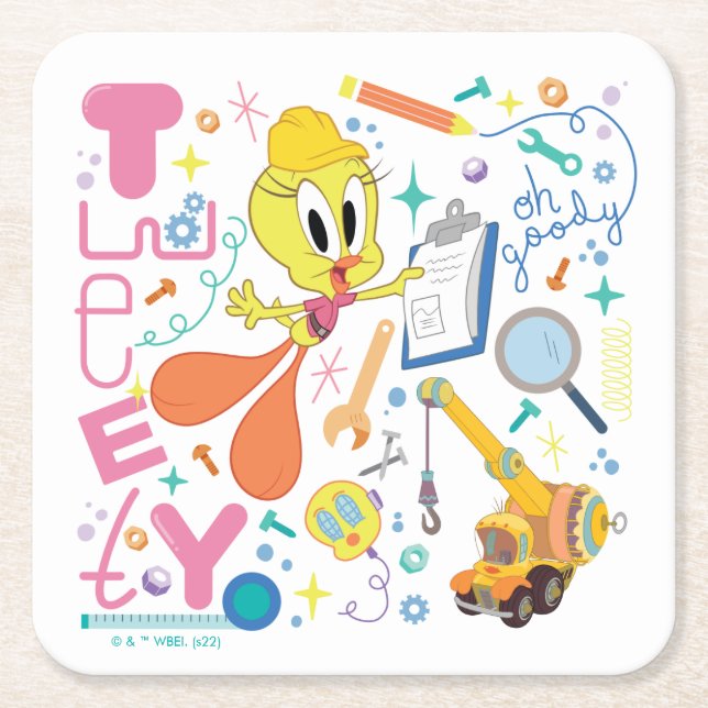 BUGS BUNNY BUILDERS™| TWEETY™-Arbeitstools Rechteckiger Pappuntersetzer (Vorderseite)