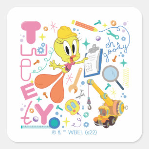 BUGS BUNNY BUILDERS™  TWEETY™ Arbeitswerkzeuge Quadratischer Aufkleber