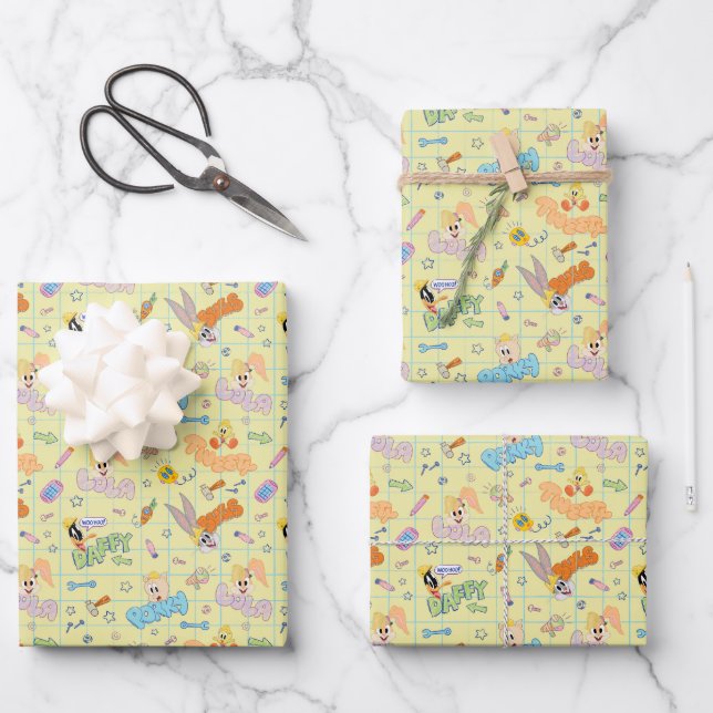 BUGS BUNNY BUILDERS™| Zeichenskizzenmuster Geschenkpapier Set (Vorderseite)